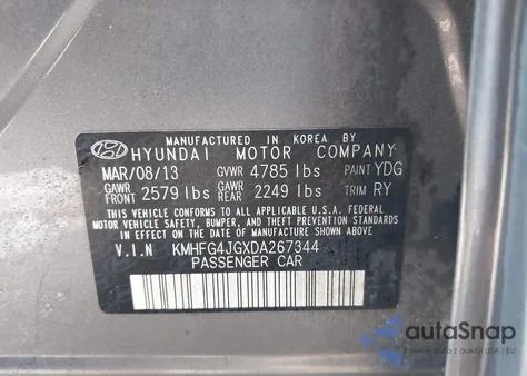 2013 Hyundai Azera from USA, damaged, VIN KMHFG4JGXDA267344